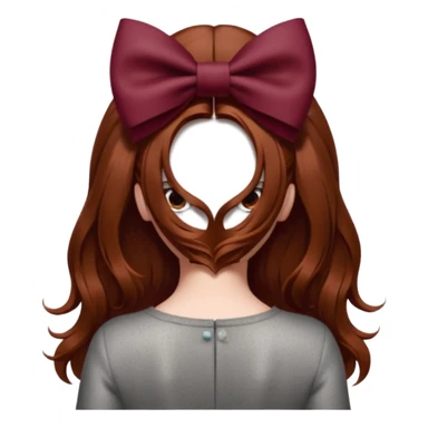 brown open hair from behind with a burgundy bow sticker