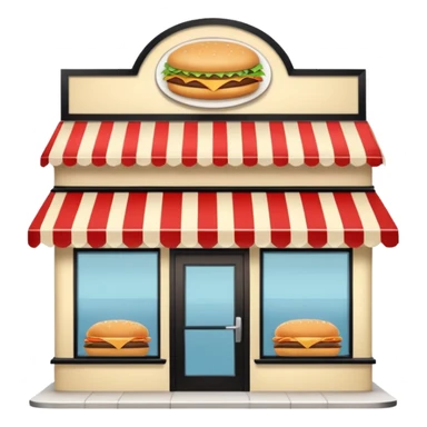 front of fast food building with awning, windows, and a glass door in the center. The building is a creme color with no decorations sticker