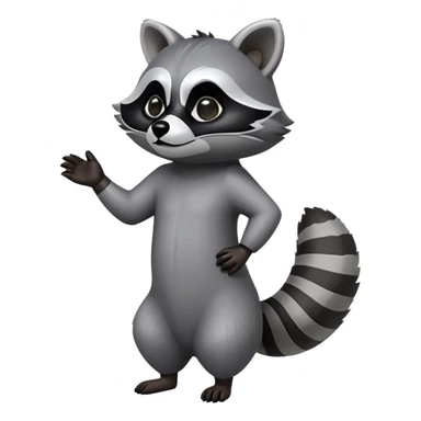 Cinematic-Raccoon-Realistic-Full-Body-Standing on all fours-Emoji – Tail flicking lazily, head tilted dramatically, thick grey fur with a signature black mask, sharp and alert ears, simplified yet realistic focused features, highly detailed, glowing with an almost sarcastic glow. sticker