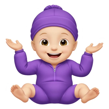 A baby wearing a purple onesie, laughing joyfully. sticker