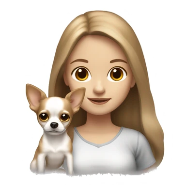 medium light brown hair girl with white long haired Chihuahua (with light brown ears) sticker