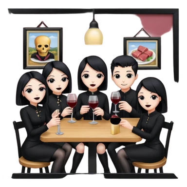 goth artists enjoying wine Party at a french SPAM meat cafe LANDSCAPE  sticker