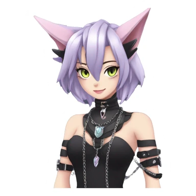 cool punk kawaii anime edgy distinguished pretty elegant beautiful fantasy black ethereal nargacuga-Noivern-sphynx-Quiana-Fakemon collar harness chains necklace full body sticker