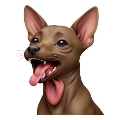 Cinematic Cute Yawning Xoloitzcuintle dog Portrait Emoji, Head tilted slightly with a dramatic, wide-open yawn, showcasing smooth, hairless ebony skin with gently relaxed wrinkles and floppy ears slightly drooping, round dark eyes barely open in drowsy contentment, Simplified yet irresistibly adorable features, highly detailed, glowing with a soft, cozy glow, high shine, relaxed yet expressive, stylized with a touch of whimsy, bright and endearing, soft glowing outline, capturing the essence of a sleepy yet affectionate guardian, so drowsy it feels like it could stretch out of the screen and curl up for a nap! sticker