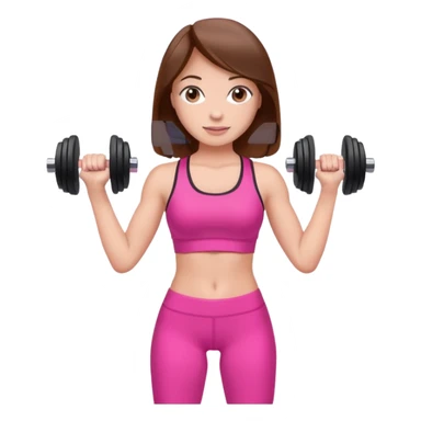 beautiful girl with brown hairs in sport wear in her hands is dumbbells her skin was light and hairs too and her sport wear was pink  sticker