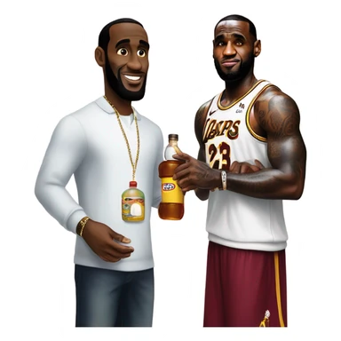 P Diddy holding baby oil with LeBron James  sticker