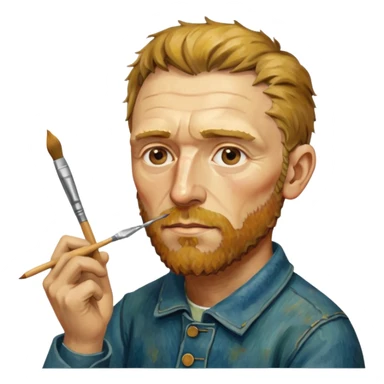 an gogh paints on a canvas. band-aid on the ear sticker