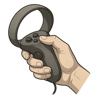 close-up of a hand holding VR controller, general illustration style sticker