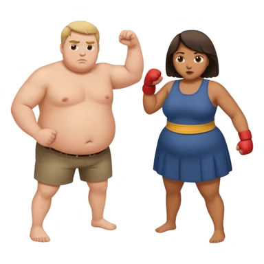 Fat tall white man and slim short mixed race girl fighting  sticker
