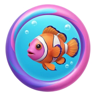 ball of cyan and pink, purple colored magic goo with Rainbow Colored ClownFish sticker