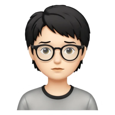 Cabelo bagunçado meio pequeno preto com cor de pele branca e com oculos sticker