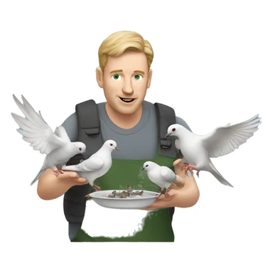 white man feeding pigeons sticker