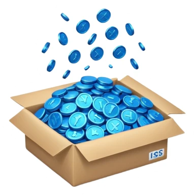 blue coins credit in a package sticker