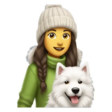 brunette female with knit hat walking a samoyed sticker