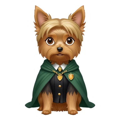 Yorkshire terrier female dog with Minerva McGonagall clothes sticker
