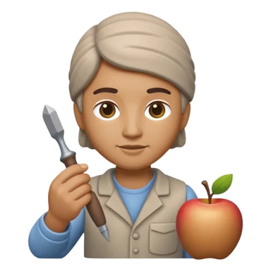 Apple Memoji-style 3D emoji of a sculptor with a small statue and chisel, smooth gradients, rounded edges, no background.during sculpting rock sticker