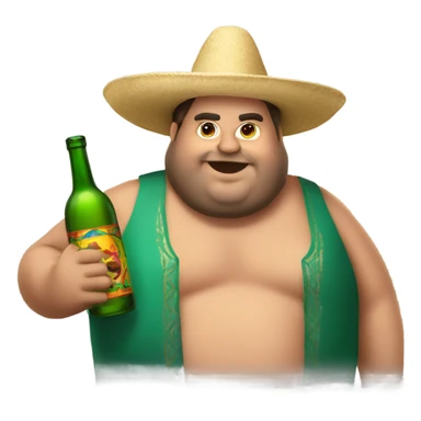 Fat guy in sombrero holding two glass bottles  sticker