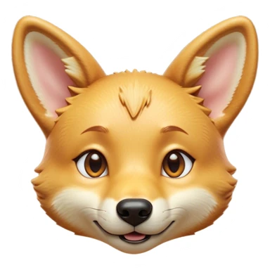 Cinematic Cute Dingo Portrait Emoji, Head tilted playfully and inquisitively, featuring a glossy sandy fur with naturally perky ears and round, sparkling amber eyes filled with curious mischief, Simplified yet irresistibly adorable features, highly detailed, glowing with a warm, friendly glow, high shine, affectionate and spirited, stylized with a touch of outback whimsy, bright and endearing, soft glowing outline, capturing the essence of a mischievous yet loving dingo, so playful it feels like it could bound out of the screen into your arms! sticker