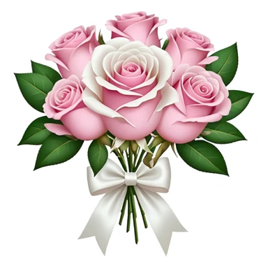 bouquet of pink and white roses and white satin bow sticker