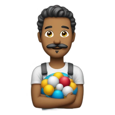  Expressivelyh strenuously carrying a lot of balls Man with mustache sticker