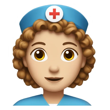 a white nurse with brown, curly hair in a blue uniform  sticker