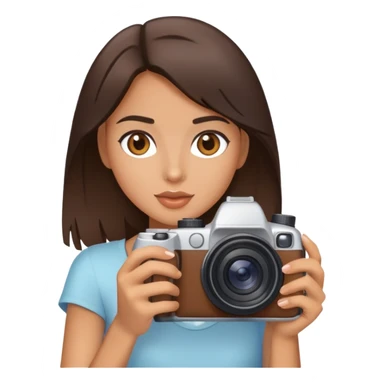 Brunette model with a camera sticker