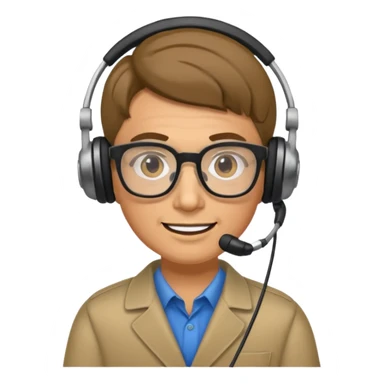 Un locutor de radio, moreno, con gafas sticker