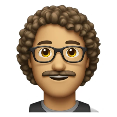 guy with a curly brown mullet mustache and glasses sticker