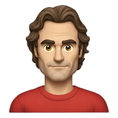 joaquin phoenix with red t-shirt with word "Nenno" sticker