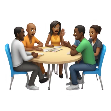 group discussion at a table colorful chairs sticker