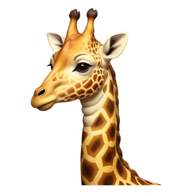 Cinematic Noble Giraffe Portrait Emoji, Poised and regal, with a towering, elegant build and a stunning, patterned Fur of warm yellows and browns, long, graceful neck and soulful, gentle eyes, Simplified yet sharp and sophisticated features, highly detailed, glowing with a soft, dignified glow, high shine, intelligent and graceful, stylized with an air of savannah majesty, focused and attentive, soft glowing outline, capturing the essence of a watchful and confident giant, so majestic it feels as though it could stretch out of the screen with effortless authority! sticker