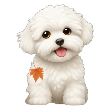 White maltipoo with autumn leaves sticker