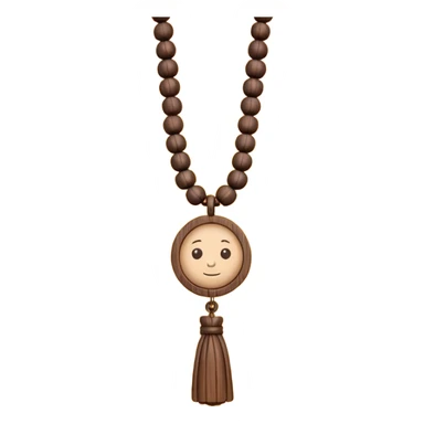monk necklace object icon, wooden prayer beads with simple pendant, spiritual minimal design, natural wood texture, subtle sacred aura, 3D cartoon style, mobile game icon style, centered, clean background, no text, no watermark
 sticker