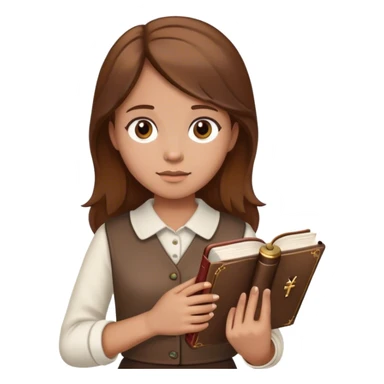 Girl with brown watch hair hold a bible sticker