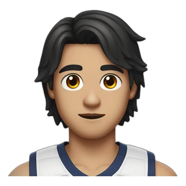 a 17-year-old boy with long, dark hair cut in a bob", with a black sports bandage on his forehead. Light mustache on his face  sticker