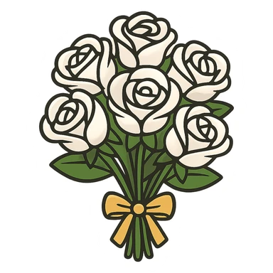 flat toon bouquet of white roses sticker