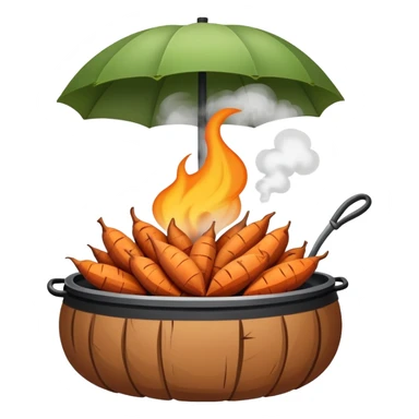 Street vendor roasted sweet potato with steam rising, simplified emoji style with bold outlines and bright colors, cartoon style hot Kao Hong Shu sticker