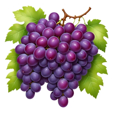 Cinematic glossy purple grapes, plump and dewy, gathered in a beautiful cluster, deep rich hues, ultra-detailed, fresh and juicy, soft glowing light. sticker