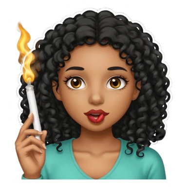 Black girl with eyelashes and curly hair smoking weed with it in her mouth sticker