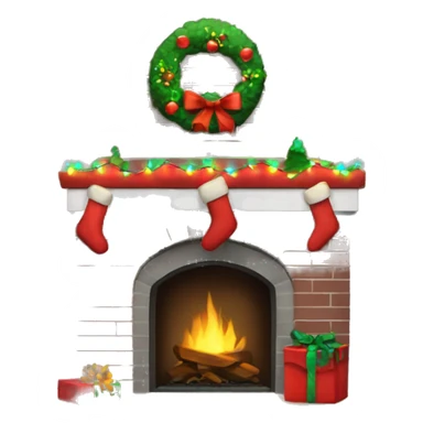 Brick Fireplace with wreath and Christmas lights and stockings sticker