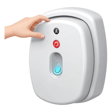 hand pressing a modern flush button, toilet in background, cheerful and neat sticker