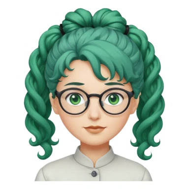 cabelo encaracolado longo, azul, óculos, olhos verdes, raça branca, penteado topo cabeça sticker