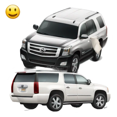 A black Toyota Parado 120 stands next to a white Cadillac Escalade sticker