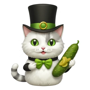 cat with a top hat eating a pickle  sticker