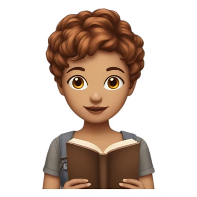 girl brown pixie  hair with book sticker