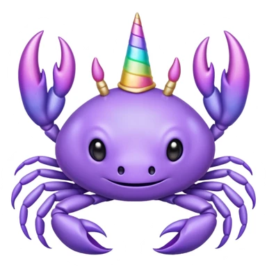 a cute purple crab with a unicorn horn. the crab shouldn't have a face sticker