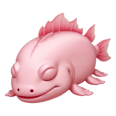 Meme-Worthy Cute Sleeping Axolotl Portrait Emoji, Head resting peacefully with a contented smile, showcasing a slender, graceful body with smooth, pale pink skin and gently drooping feathery gills, eyes shut in a serene nap, Simplified yet hilariously adorable features, highly detailed, glowing with a soft, drowsy light, high shine, relaxed and utterly lovable, stylized with an air of playful laziness, bright and heartwarming, soft glowing outline, capturing the essence of a comically sleepy aquatic friend, so meme-worthy it feels like it could instantly become the next viral sensation of adorable slumber! sticker