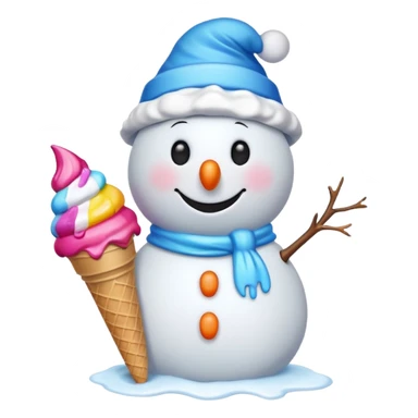 snowman wearing cap with ice cream  sticker