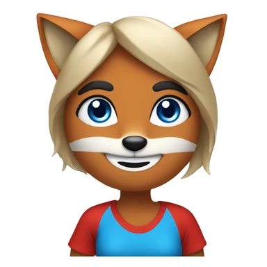 fox woman with blue eyes and red t-shirt says hello sticker