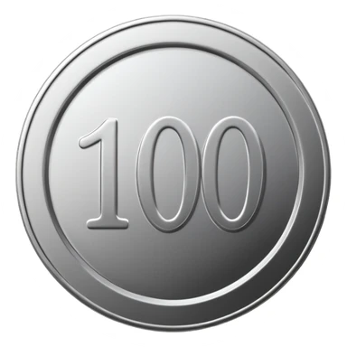 silver coin with the number 100 clearly written on it, all silver color, simple emoji style sticker